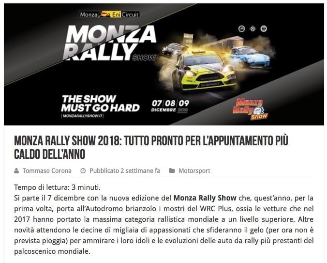 Monza Rally Show 2018 tutto pronto per l’appuntamento più caldo dell’anno