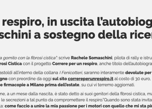 Correre per un respiro, in uscita l’autobiografia di Rachele Somaschini a sostegno della ricerca FC