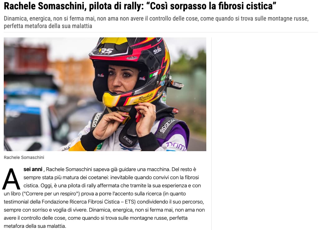 Rachele Somaschini, pilota di rally “Così sorpasso la fibrosi cistica”