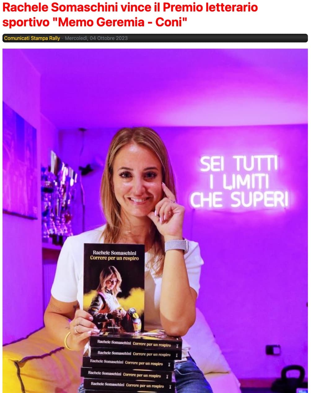 Rachele Somaschini vince il Premio letterario sportivo _Memo Geremia - Coni_