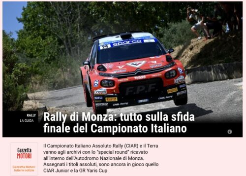 Rally di Monza tutto sulla sfida finale del Campionato Italiano