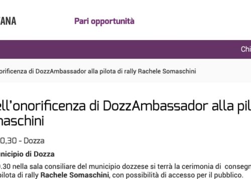 Consegna dell’onorificenza di DozzAmbassador alla pilota di rally Rachele Somaschini