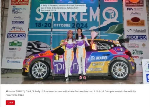 ILTORNANTE.IT • Il Rally di Sanremo incorona Rachele Somaschini con il titolo di Campionessa Italiana Rally Femminile 2024