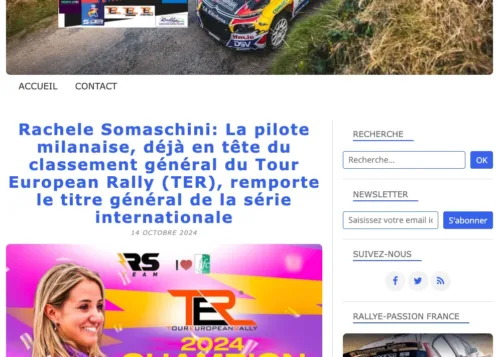 RALLYE-PASSIONFRANCE.OVER-BLOG.COM • Rachele Somaschini La pilote milanaise, déjà en tête du classement général du Tour European Rally (TER), remporte le titre général de la série internationale