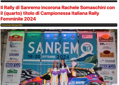 RALLYLINK.IT • Il Rally di Sanremo incorona Rachele Somaschini con il (quarto) titolo di Campionessa Italiana Rally Femminile 2024