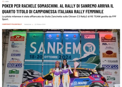 RALLYSSIMO.IT • Poker per Rachele Somaschini. Al Rally di Sanremo arriva il quarto titolo di Campionessa Italiana Rally Femminile