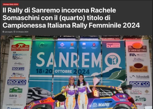 SPEED-LIVE.IT • Il Rally di Sanremo incorona Rachele Somaschini con il (quarto) titolo di Campionessa Italiana Rally Femminile 2024