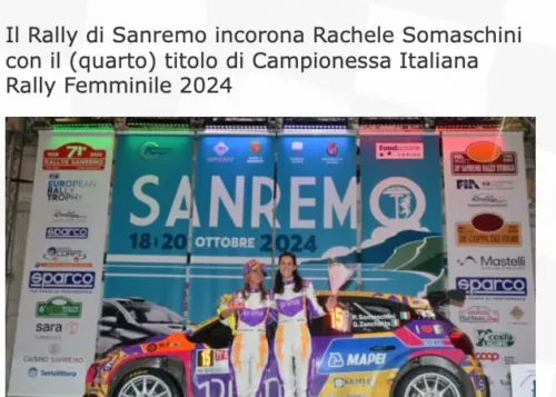 SUISSEMOTORSPORT.CH • Il Rally di Sanremo incorona Rachele Somaschini con il (quarto) titolo di Campionessa Italiana Rally Femminile 2024