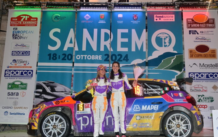 Rachele Somaschini sul podio del Rallye Sanremo 2024